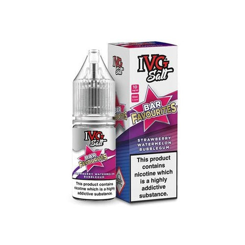 IVG Nic Salt Bar Favourite 10ml E Liquid- Pack Of 10 - Strawberry Watermelon Bubblegum -Vape Area UK