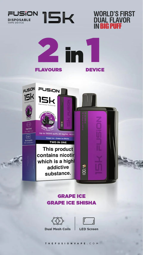 2 In 1 Fusion 15k Puffs Dual Tank Disposable Vape Pod Kit