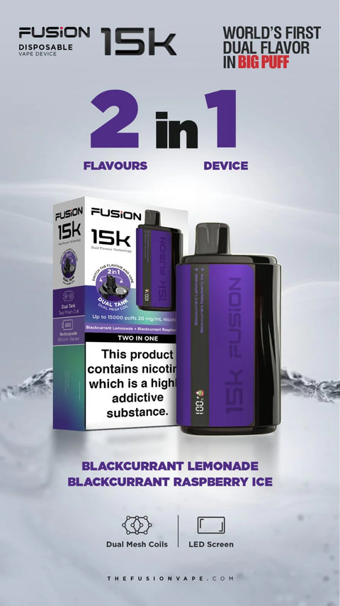 2 In 1 Fusion 15k Puffs Dual Tank Disposable Vape Pod Kit