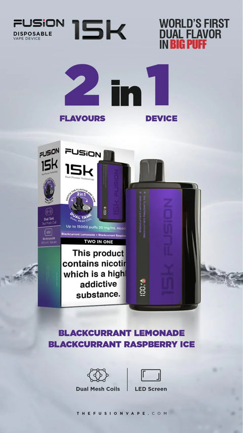 2 In 1 Fusion 15k Puffs Dual Tank Disposable Vape Pod Kit -Box of 10