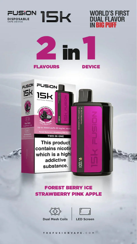 2 In 1 Fusion 15k Puffs Dual Tank Disposable Vape Pod Kit -Box of 10