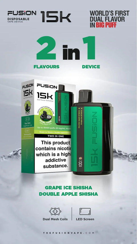 2 In 1 Fusion 15k Puffs Dual Tank Disposable Vape Pod Kit