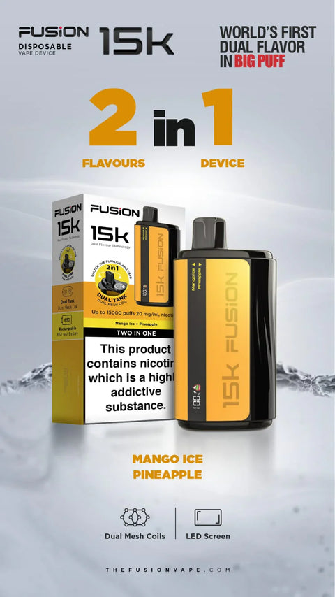 2 In 1 Fusion 15k Puffs Dual Tank Disposable Vape Pod Kit -Box of 10