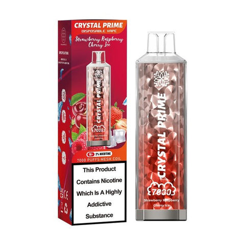 Crystal Prime 7000 Disposable Vape Pod Puff Device - Strawberry Raspberry Cherry Ice -Vape Area UK