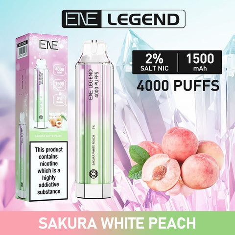 ENE Crystal Legend 4000 Disposable Vape Box of 10 - Sakura White Peach -Vape Area UK