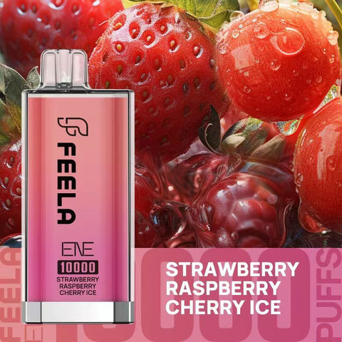 Feela ENE/Elux 10000 Disposable Vape Puff Pod Box of 10 - Strawberry Raspberry Cherry Ice -Vape Area UK