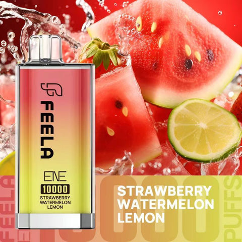 Feela ENE/Elux 10000 Disposable Vape Puff Pod Box of 10 - Strawberry Watermelon Lemon -Vape Area UK