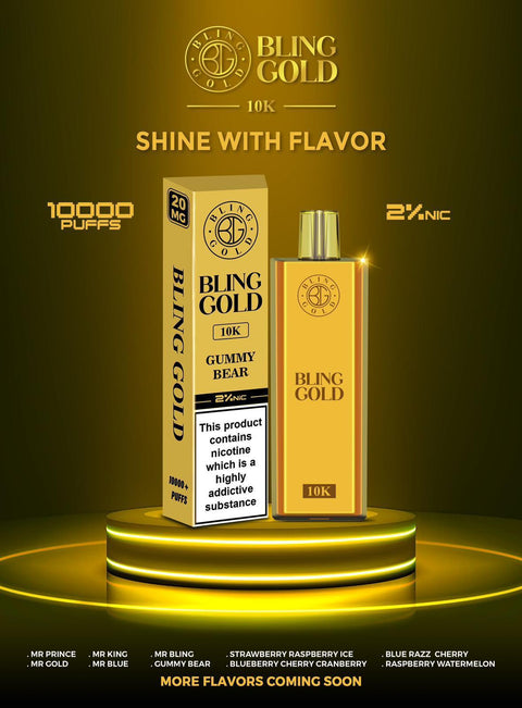 Gold Bling 10000 Disposable Vape Puff Pod Bar Box of 10 - Mr Bling -Vape Area UK