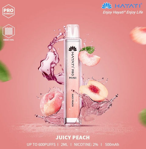 Hayati Crystal Mini Pro 600 Disposable Vape Puff Bar Pod - Juicy Peach -Vape Area UK