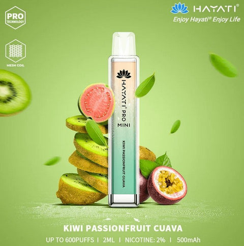 Hayati Crystal Mini Pro 600 Disposable Vape Puff Bar Pod - Kiwi Passionfruit Guava -Vape Area UK