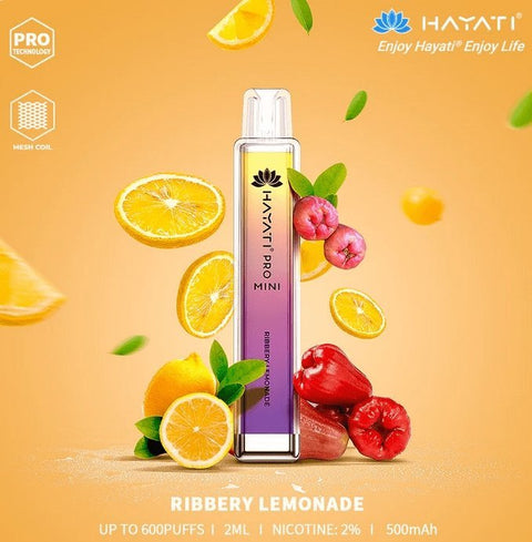 Hayati Crystal Mini Pro 600 Disposable Vape Puff Bar Pod - Ribery Lemonade -Vape Area UK