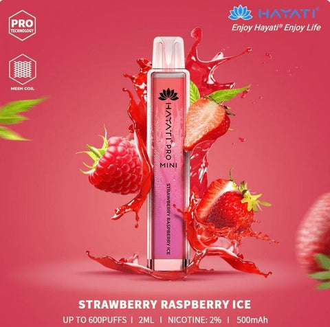 Hayati Crystal Mini Pro 600 Disposable Vape Puff Bar Pod - Strawberry Raspberry Ice -Vape Area UK