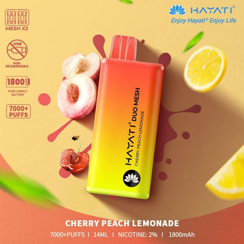 Hayati Duo Mesh 7000 Disposable Vape Puff Bar Pod Box of 10 - Cherry Peach Lemonade -Vape Area UK