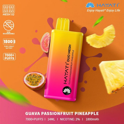 Hayati Duo Mesh 7000 Disposable Vape Puff Bar Pod Box of 10 - Guava Passionfruit Pineapple -Vape Area UK