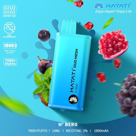 Hayati Duo Mesh 7000 Disposable Vape Puff Bar Pod Box of 10 - H'Berg -Vape Area UK