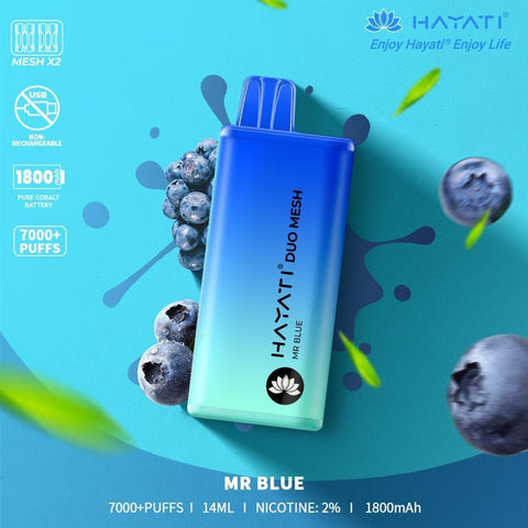 Hayati Duo Mesh 7000 Disposable Vape Puff Bar Pod Box of 10 - Mr Blue -Vape Area UK