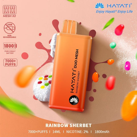 Hayati Duo Mesh 7000 Disposable Vape Puff Bar Pod Box of 10 - Rainbow Sherbet -Vape Area UK