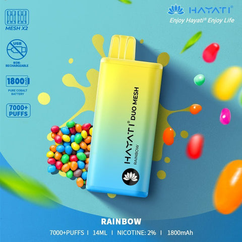 Hayati Duo Mesh 7000 Disposable Vape Puff Bar Pod Box of 10 - Rainbow -Vape Area UK