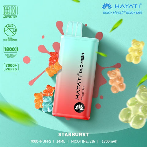 Hayati Duo Mesh 7000 Disposable Vape Puff Bar Pod Box of 10 - Starburst -Vape Area UK