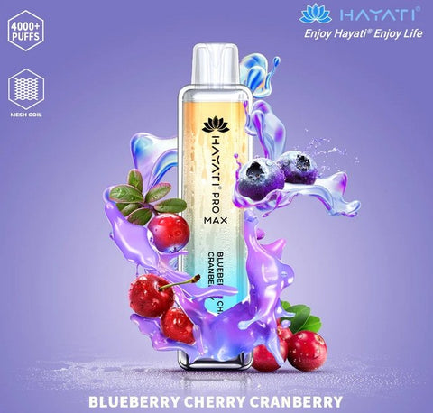 Hayati Pro Max 4000 Disposable Vape Puff Bar Box of 10 - Blueberry Cherry Cranberry -Vape Area UK