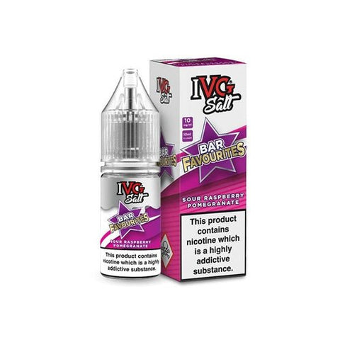 IVG Nic Salt Bar Favourite 10ml E Liquid- Pack Of 10 - Sour Raspberry Pomegranate -Vape Area UK