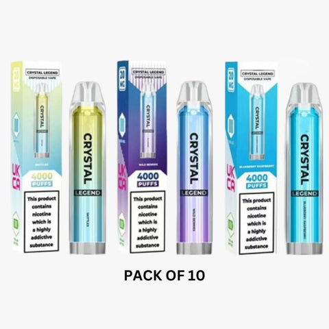 Pack of 10 CRYSTAL LEGEND 4000 DISPOSABLE POD DEVICE 20MG - Blackcurrant Menthol -Vape Area UK