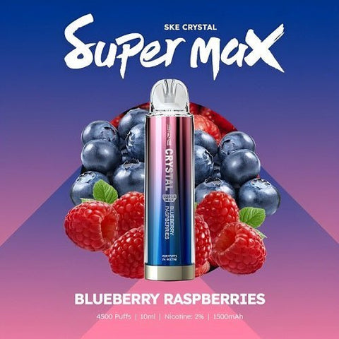 SKE Crystal Super Max 4500 Disposable Vape Box of 10 - Blueberry Raspberries -Vape Area UK