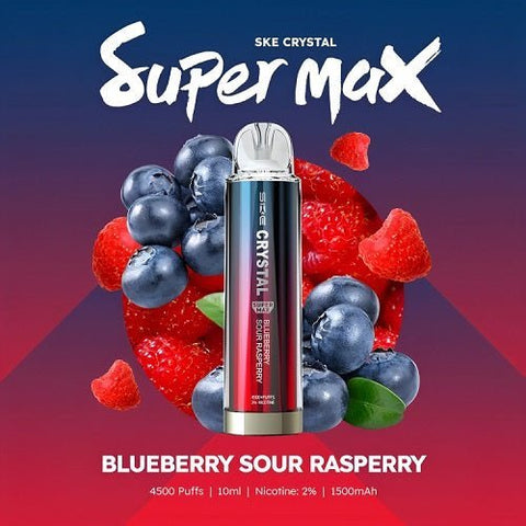 SKE Crystal Super Max 4500 Disposable Vape Box of 10 - Blueberry Sour Raspberry -Vape Area UK