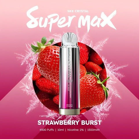 SKE Crystal Super Max 4500 Disposable Vape Box of 10 - Strawberry Burst -Vape Area UK