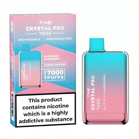 The Crystal Pro 7000 Disposable Vape Puff Pod Device - Box of 10 - Blue Sour Raspberry -Vape Area UK