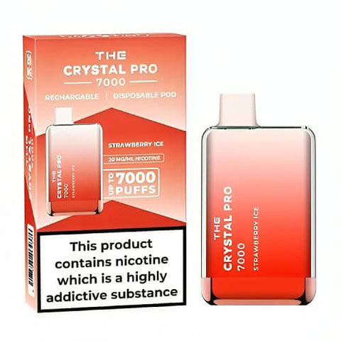 The Crystal Pro 7000 Disposable Vape Puff Pod Device - Box of 10 - Strawberry Ice -Vape Area UK