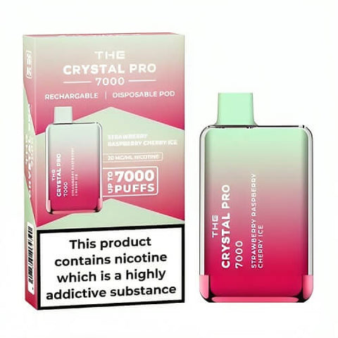 The Crystal Pro 7000 Disposable Vape Puff Pod Device - Box of 10 - Strawberry Raspberry Cherry Ice -Vape Area UK