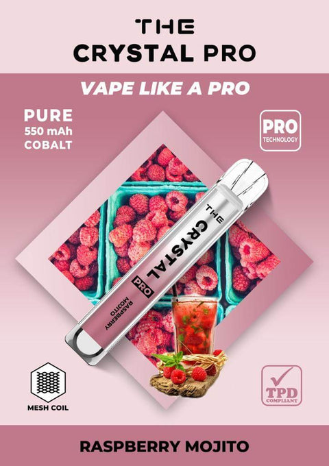 The Crystal Pro Bar 600 Disposable Vape Puff Pod Device - Raspberry Mojito -Vape Area UK