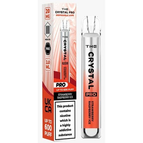 The Crystal Pro Bar 600 Disposable Vape Puff Pod Device - Strawberry Raspberry Ice -Vape Area UK
