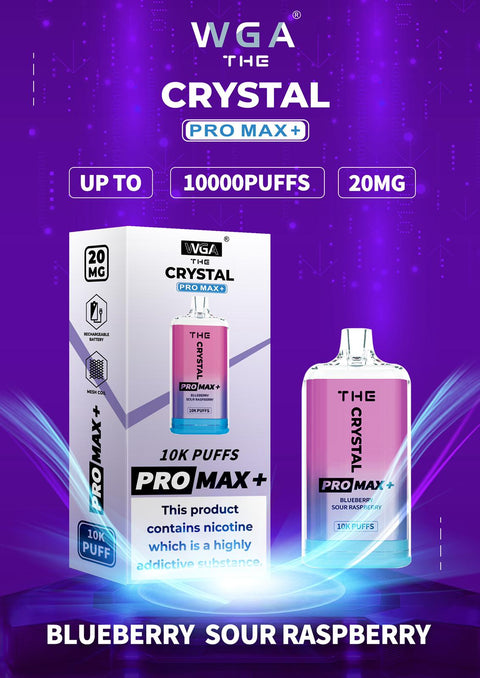 The Crystal Pro Max + 10000 Puffs Disposable Vape Box of 10 - Blueberry Sour Raspberry -Vape Area UK